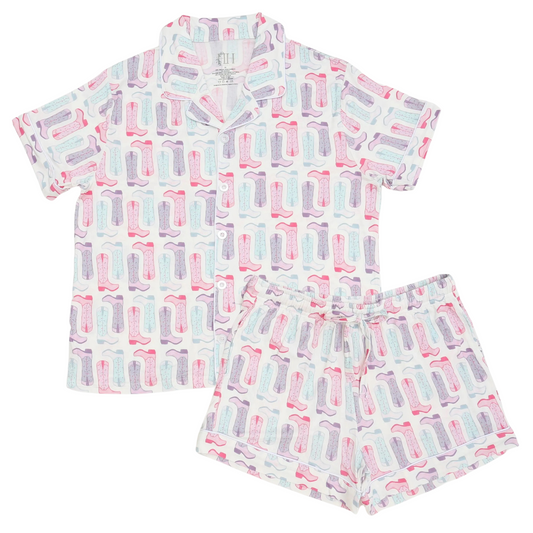 Girls Petals & Spurs Button Down Shorts Set