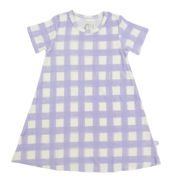 Girls Purple Check Bamboo Dress