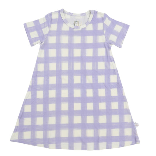 Girls Purple Check Bamboo Dress