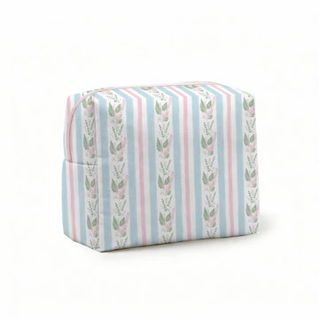 Blue Floral Stripe Cosmetic/Tote Bag