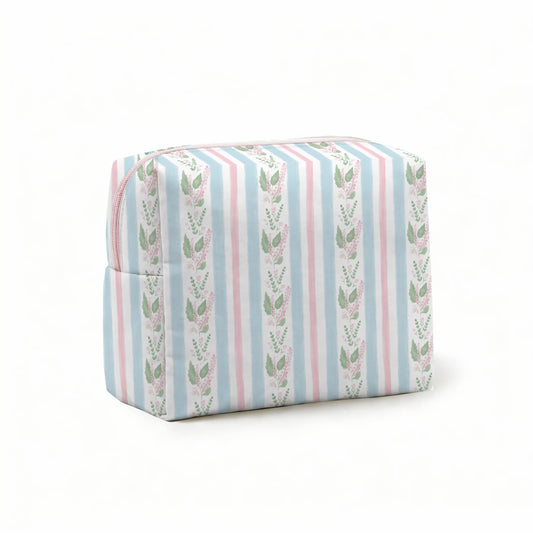 Blue Floral Stripe Cosmetic/Tote Bag