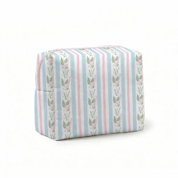 Blue Floral Stripe Cosmetic/Tote Bag