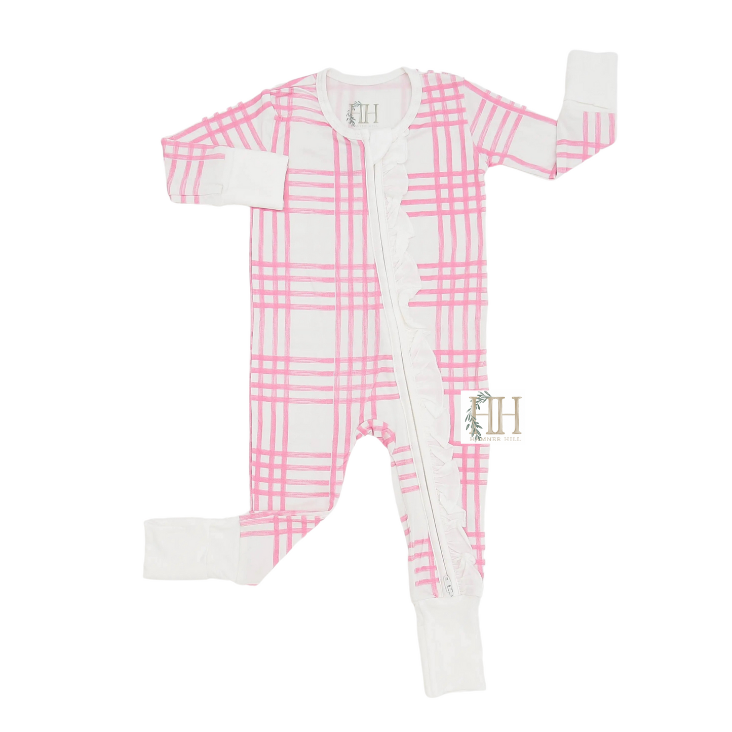 Preppy Pink Plaid Double Zipper Romper