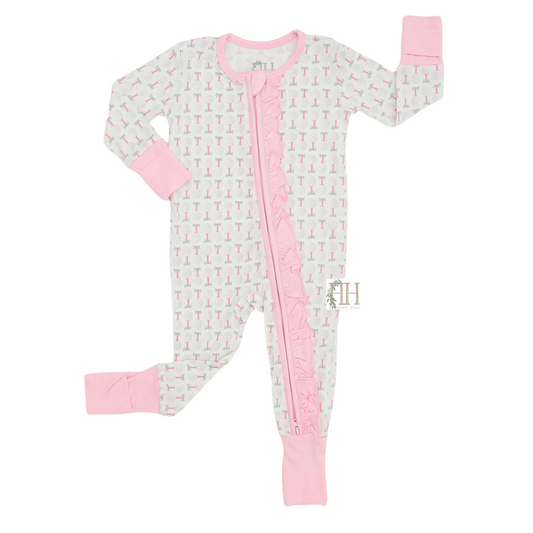 Girls Pink Tee Time Double Zipper Romper