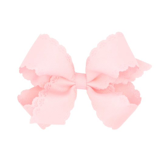 Medium Grosgrain Hair Bow with Eyelet Flower - Powder Pink