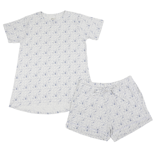 Womens Blue Wild West Scoop Neck Lounge Short Set