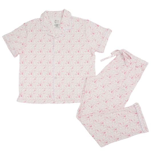 Womens Pink Wild West Short Sleeve Button Down Pants Set