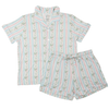 Womens Blue Floral Stripe Button Down Short Sleeve Short Set