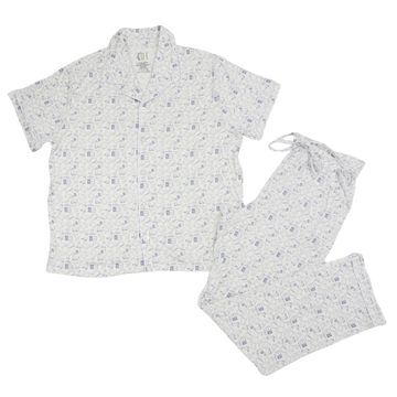 Womens Blue Wild West Short Sleeve Button Down Pants Set