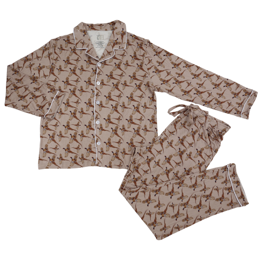 Womens Pheasant Long Sleeve Button Down Bamboo Loungewear Set