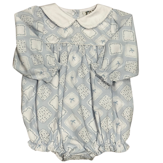 Girls Quilted Bow Patch Long Sleeve Collar Bubble