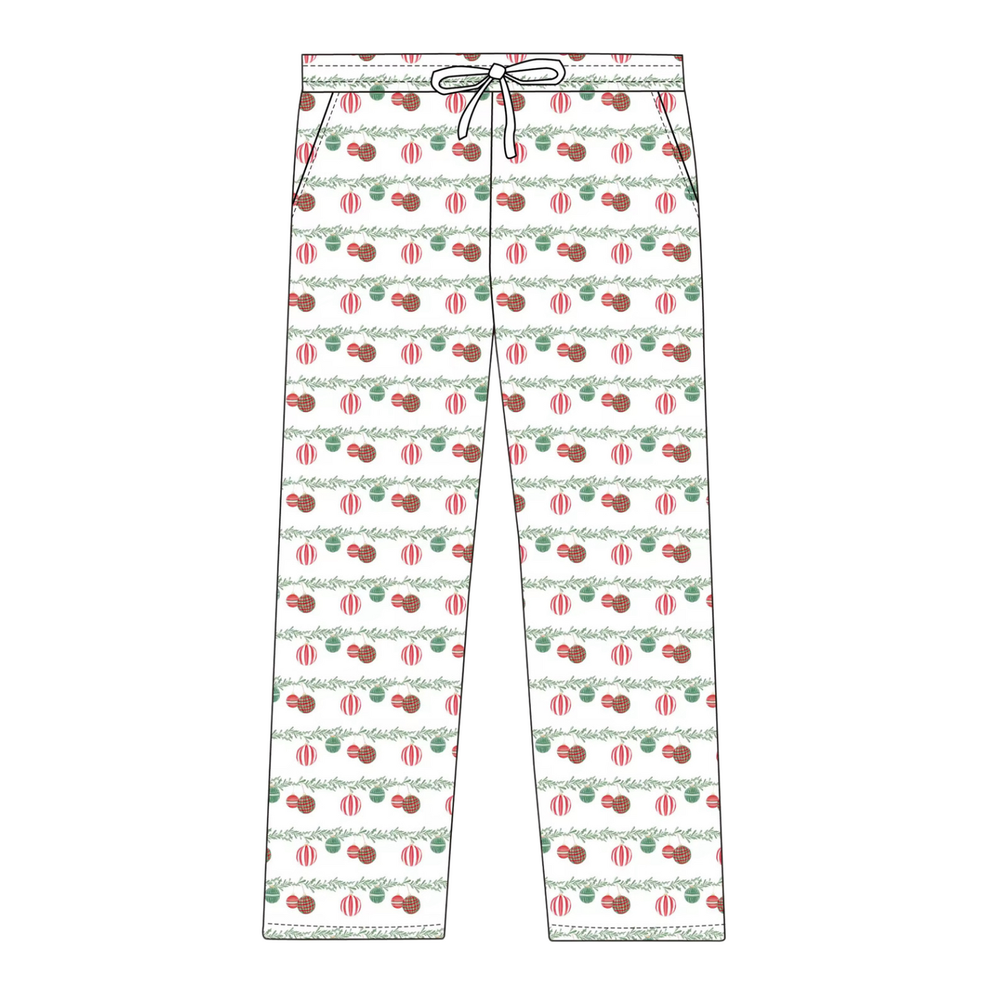 Men’s Red and Green Ornaments Loungewear Pants