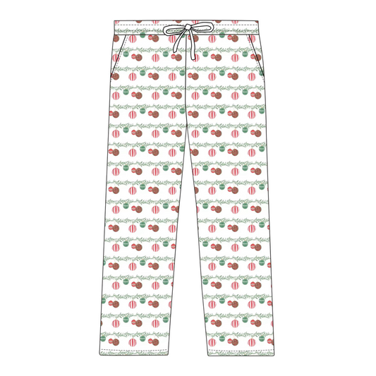 Men’s Red and Green Ornaments Loungewear Pants