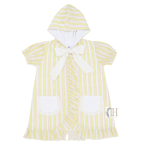 Girls Yellow Striped Hooded Bow Coverup