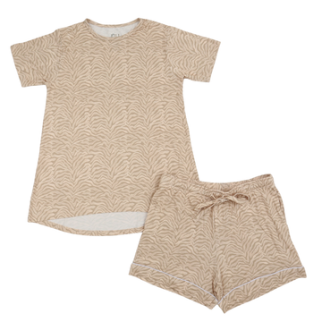 Womens Neutral Zebra Scoop Neck Lounge Short Set