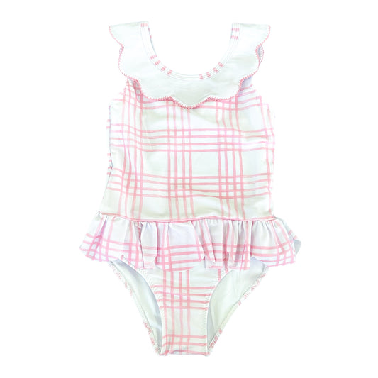 (PRE PURCHASE) Preppy Pink Plaid Scalloped One Piece