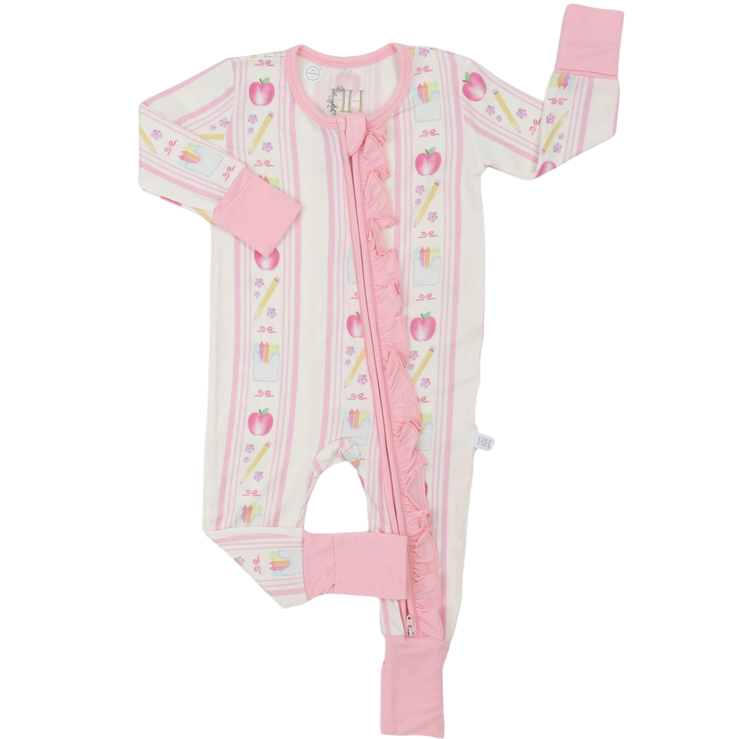 Girls Back to School Double Zipper Romper