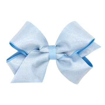 Medium Mirror Dot and Grosgrain Overlay Hair Bow - Blue