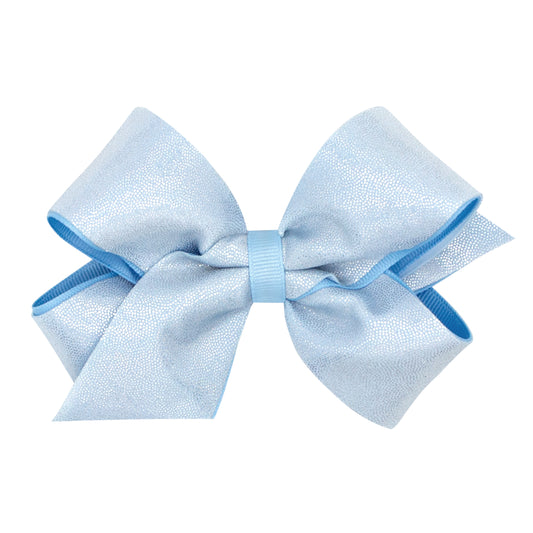 King Mirror Dot and Grosgrain Overlay Hair Bow - Blue