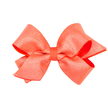 King Mirror Dot and Grosgrain Overlay Hair Bow - Living Coral