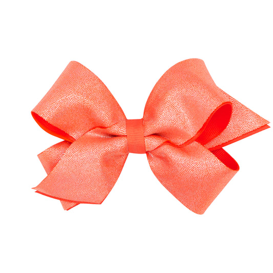 King Mirror Dot and Grosgrain Overlay Hair Bow - Living Coral