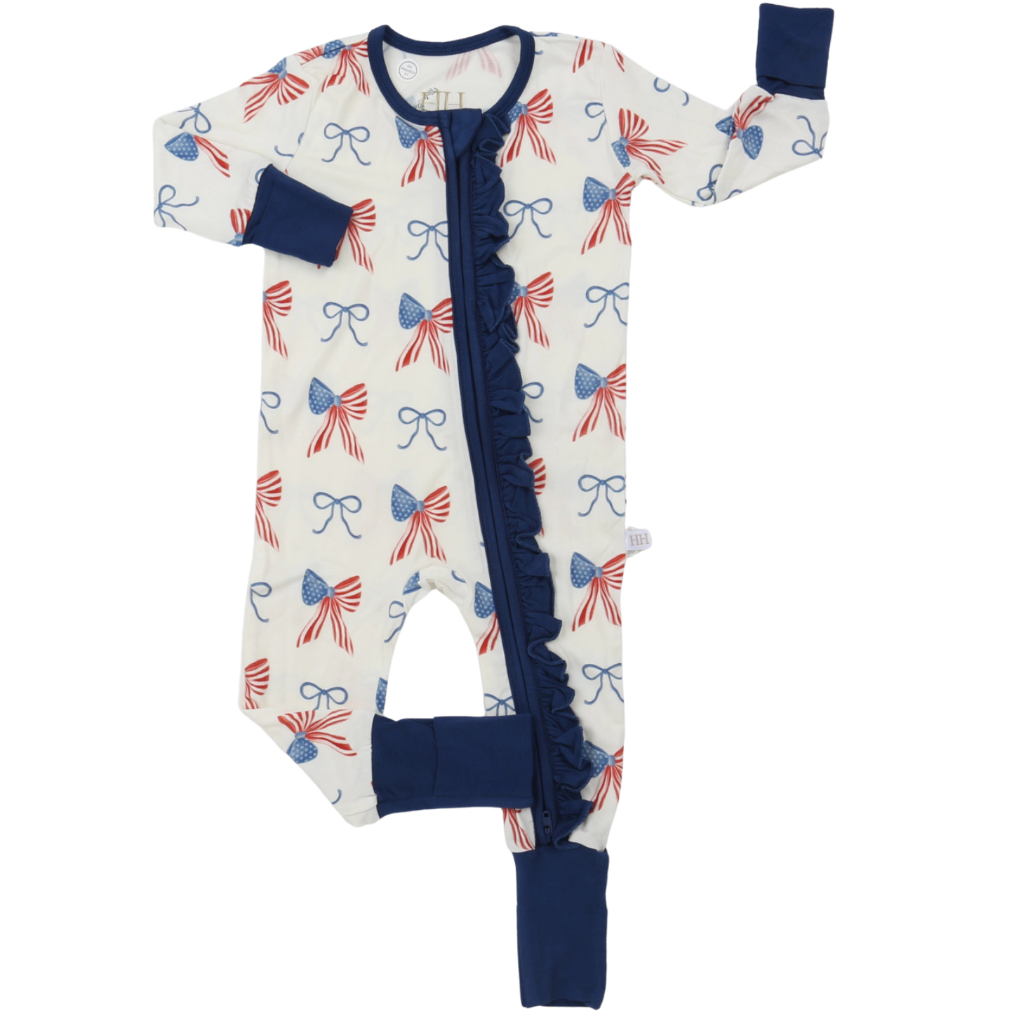Girls American Bow Double Zipper Romper