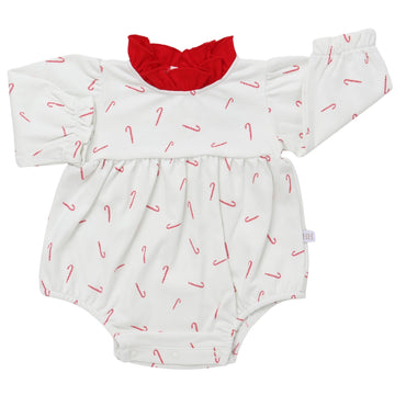 Girls Candy Cane Lane Long Sleeve Red Ruffle Collar Bubble