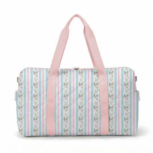 Blue Floral Stripe Quilted Duffle Bag