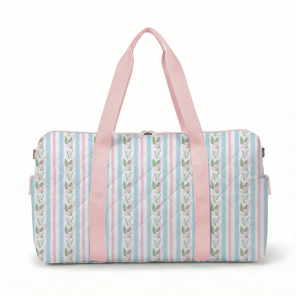 Blue Floral Stripe Quilted Duffle Bag