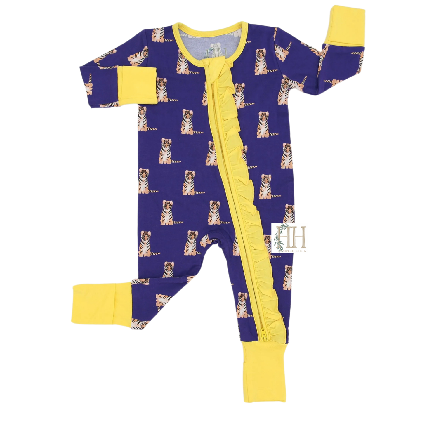 Girls Ruffle Purple Tiger Zipper Romper