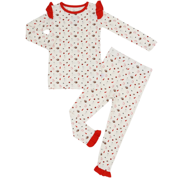 Girls Ruffle Red Bulldog Pom Loungewear Set
