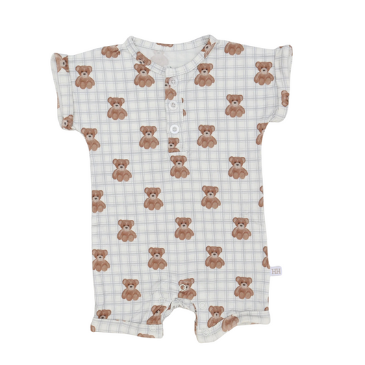 Boys Blue Beary Cute Button Romper