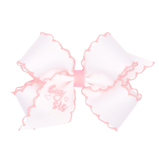 Medium Embroidered Hair Bow - Pink Big Sis