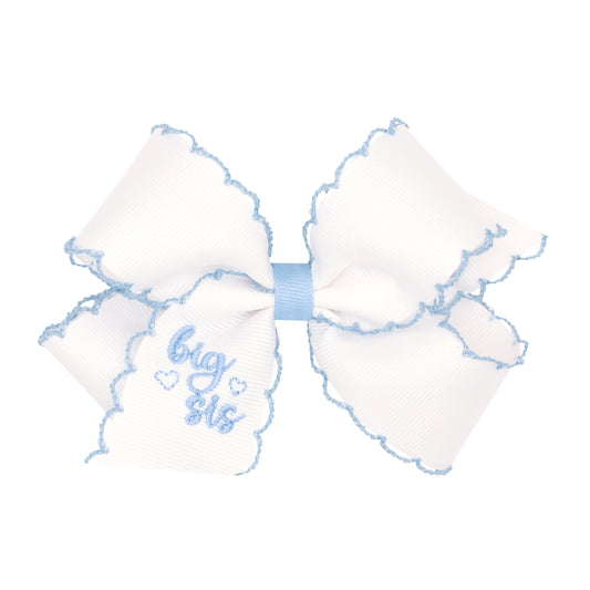 Medium Embroidered Hair Bow - Blue Big Sis