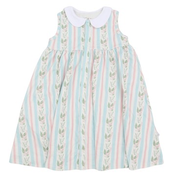 Girls  Blue Floral Stripe Cotton Dress