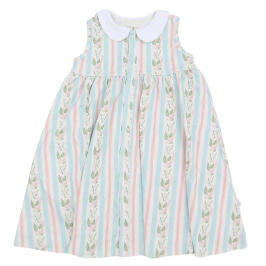 Girls  Blue Floral Stripe Cotton Dress