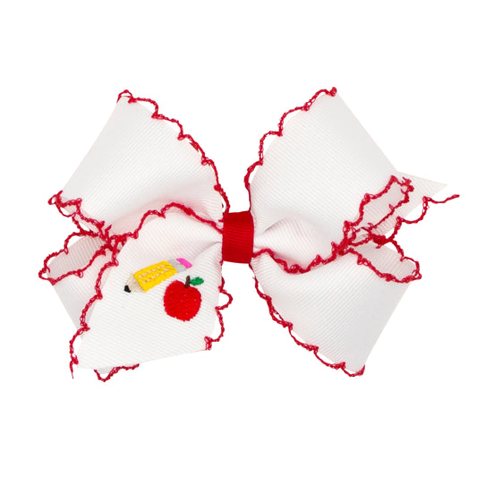 Medium Embroidered Hair Bow - Back to School
