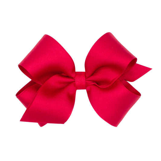 Medium Satin Grosgrain Overlay Hair Bow - Red