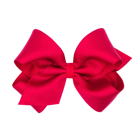 King Satin Grosgrain Overlay Hair Bow - Red