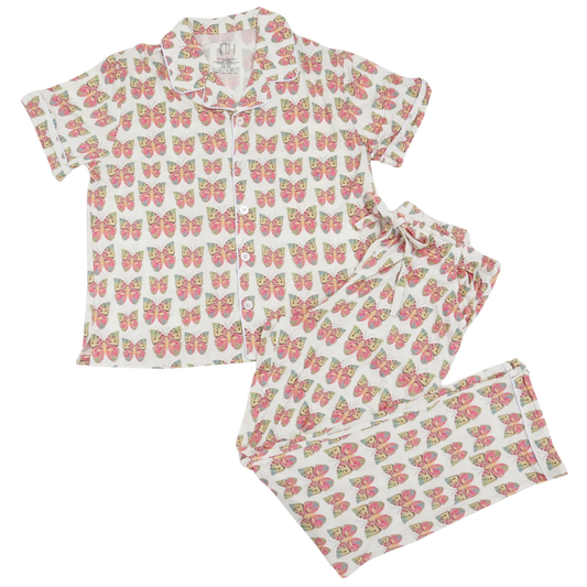 Womens Butterfly Short Sleeve Button Down Pants Set