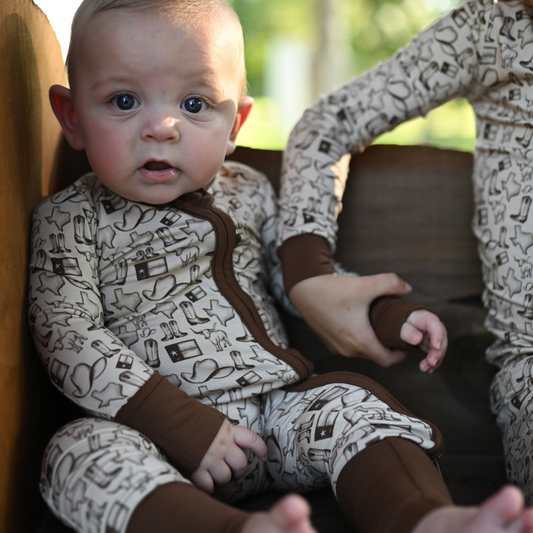 Boys Brown Wild West Zipper Romper
