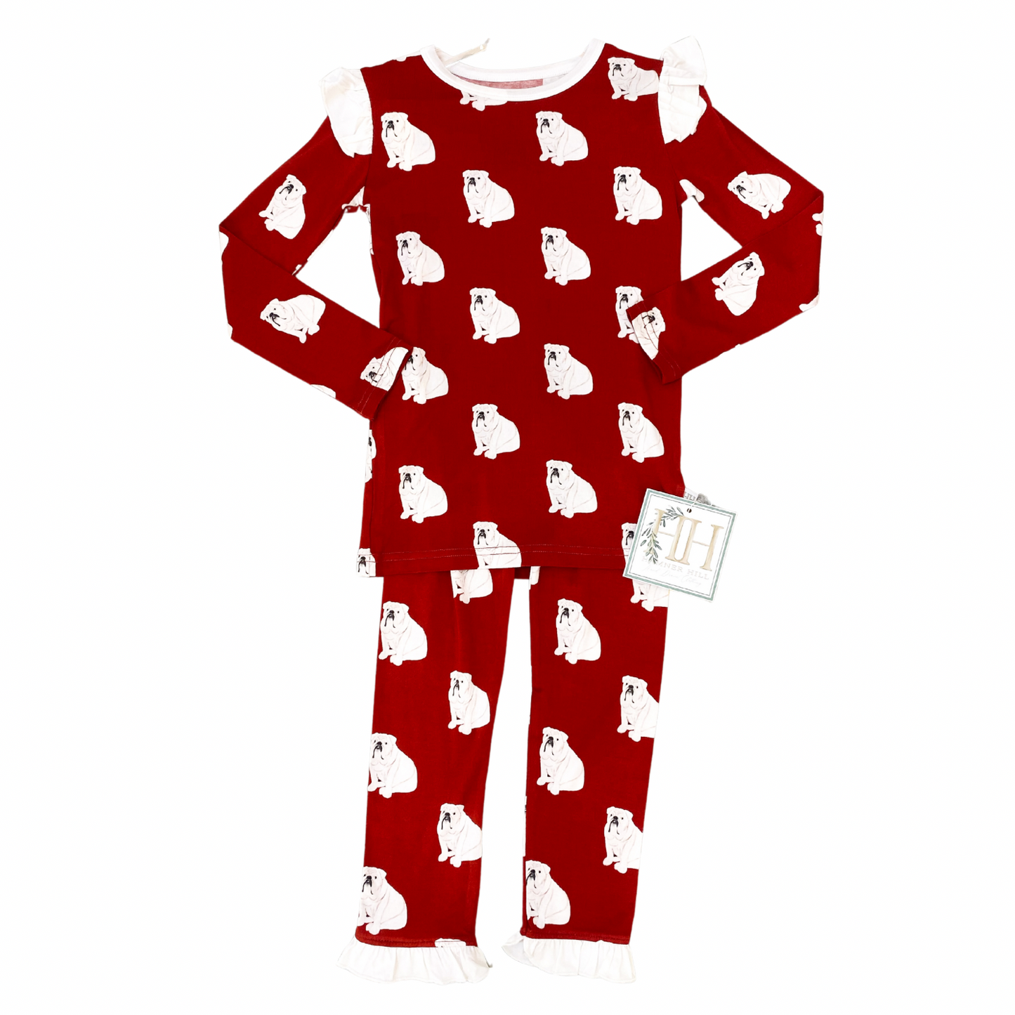 Girls Ruffle Red Bulldog Loungewear Set