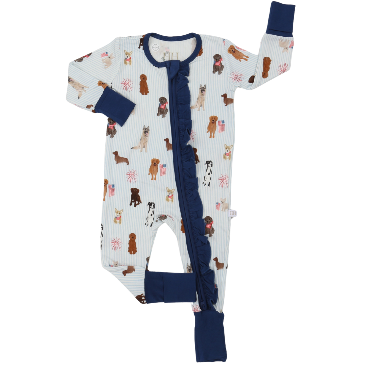 Girls Patriotic Pups Double Zipper Romper