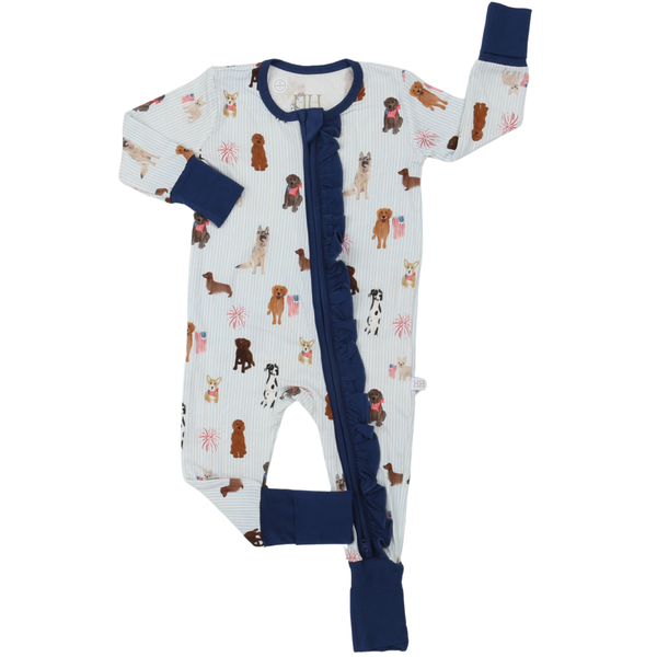 Girls Patriotic Pups Double Zipper Romper