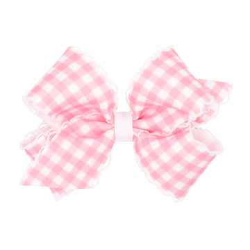 Medium Moonstitch Hair Bow in Pearl Pink Gingham Print