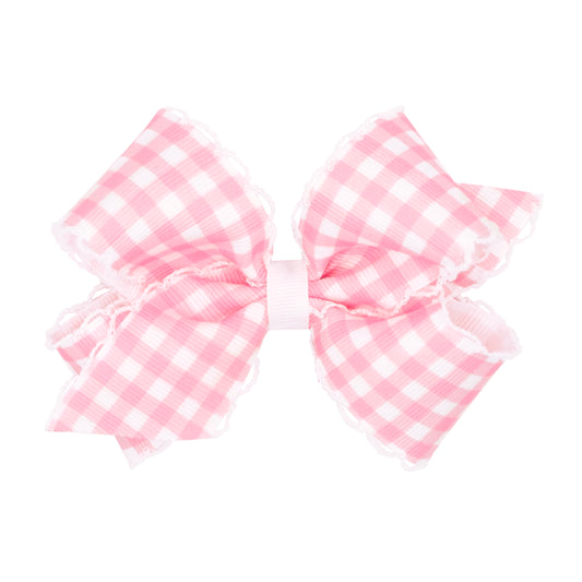Medium Moonstitch Hair Bow in Pearl Pink Gingham Print