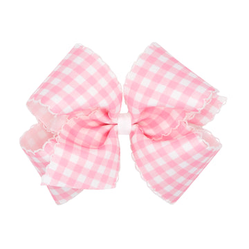 King Moonstitch Hair Bow in Pearl Pink Gingham Print