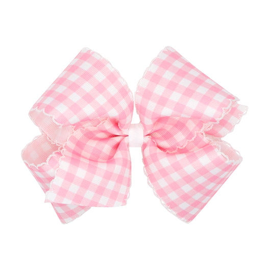 King Moonstitch Hair Bow in Pearl Pink Gingham Print