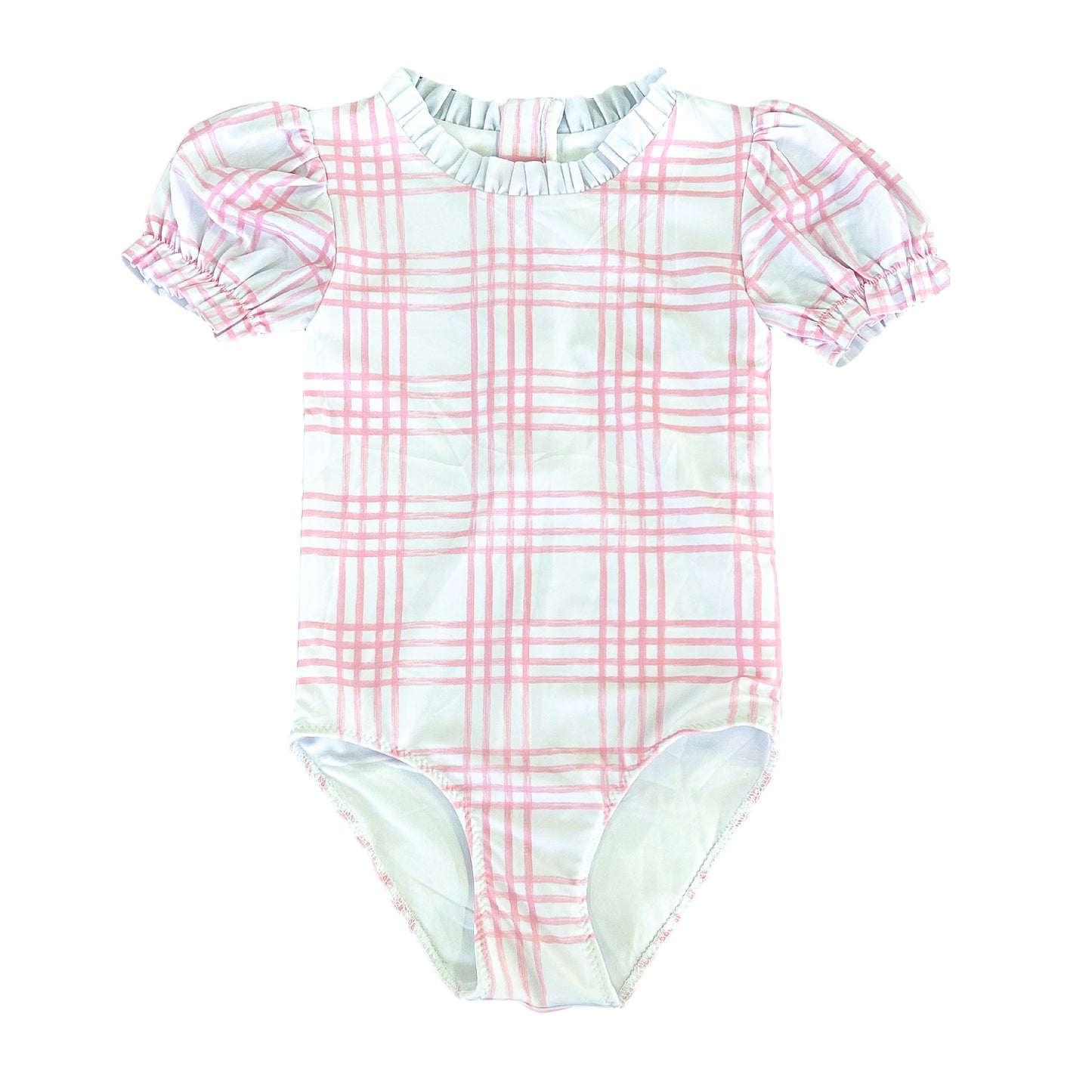 (PRE PURCHASE) Preppy Pink Plaid Bubble Sleeve One Piece