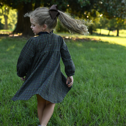 Girls Cabin Cozy Long Sleeve Navy Ruffle Collar Dress